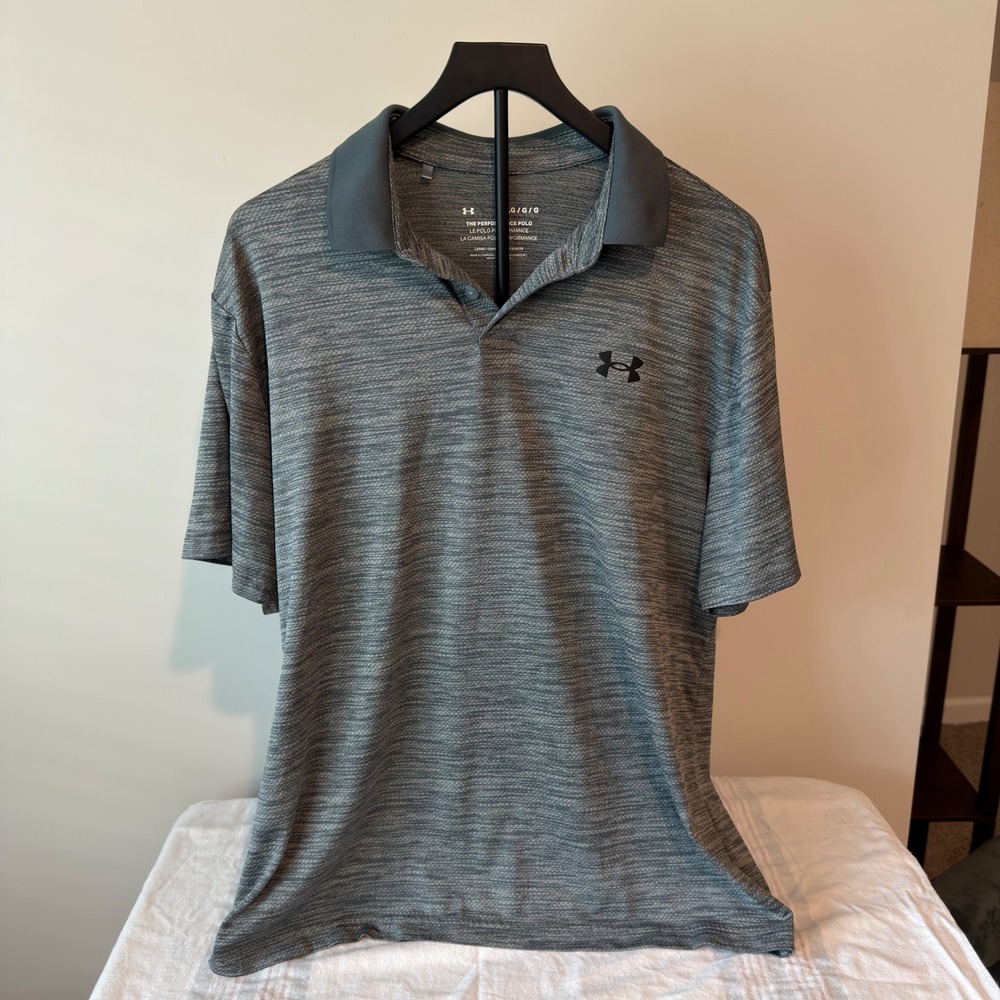 Under Armour Mens Performance Polo Shirt Gray Space Dye Short Sleeve LG Loose